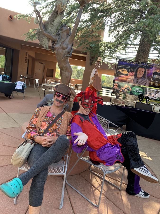 The storyteller in full jester garb