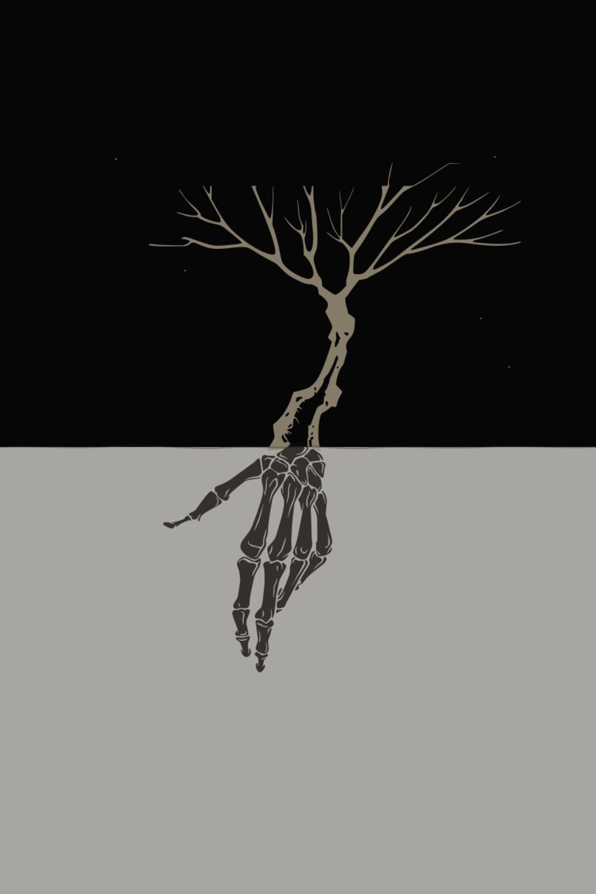 The Never tree: a skeleton hand becoming branches